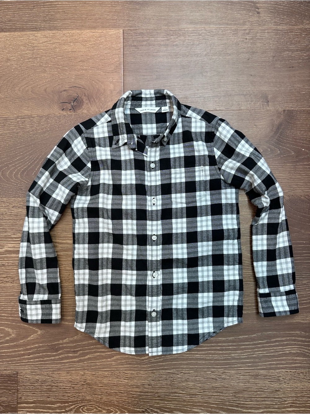 Janie and Jack Black and White Plaid Button-Down Shirt size 7